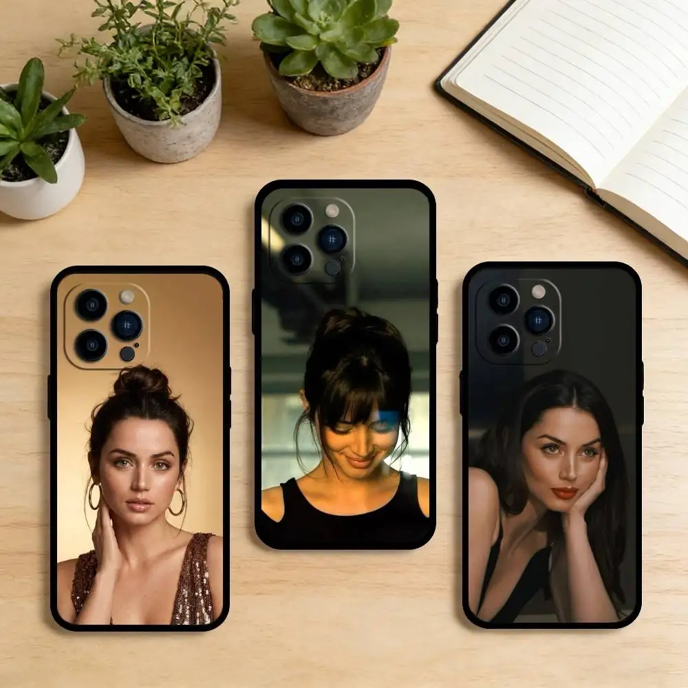 Funda de silicona suave negra con diseño de la actriz cubana Ana de Armas para iPhone 17, 16, 15, 14, 13, 12, 11, X, XR Plus