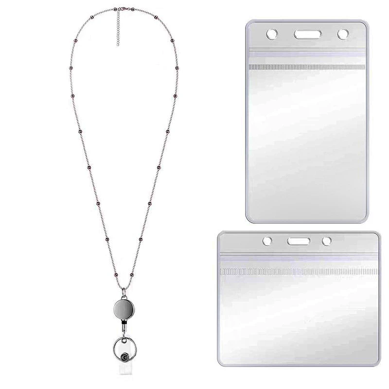 Smycz do identyfikatora z wysuwanym klipsem, uchwyt na kartę identyfikacyjną, łańcuszek ze stali nierdzewnej, naszyjnik, brelok dla kobiet i mężczyzn, dla pracowników, hurt.