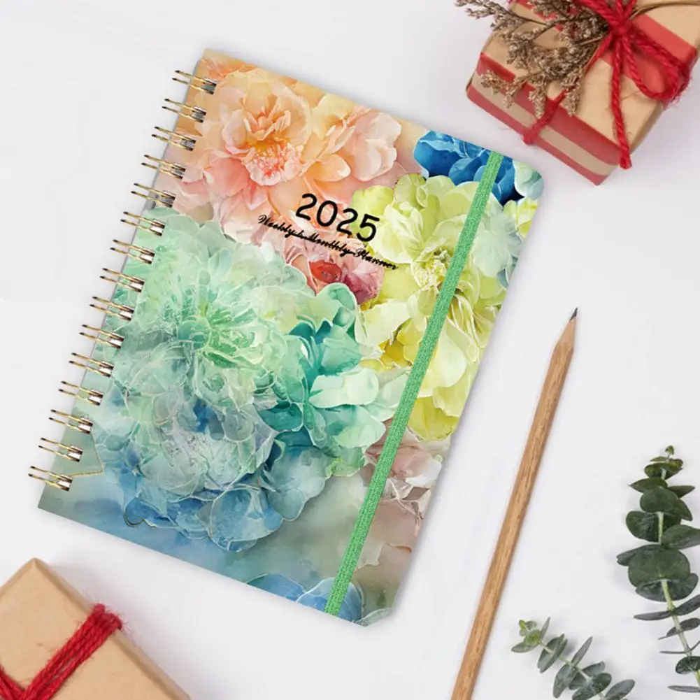 

Floral Print Notebook Writing Space Diary Floral Print A5 Planner with Elastic Band Weekly Monthly for Office for Organization