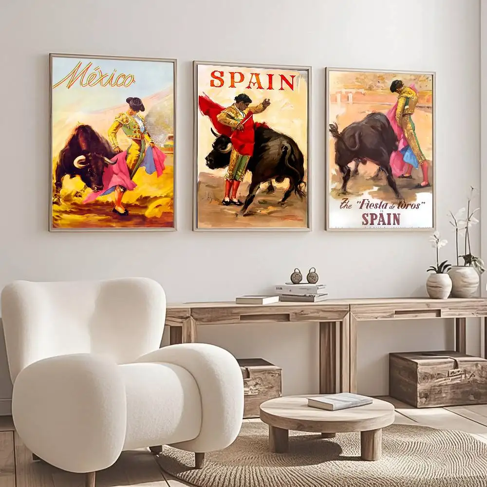 Spanish Bullfighting Poster Waterproof Wall Art Sticker For Bar Living Vintage Room Decor High Quality Print Gift