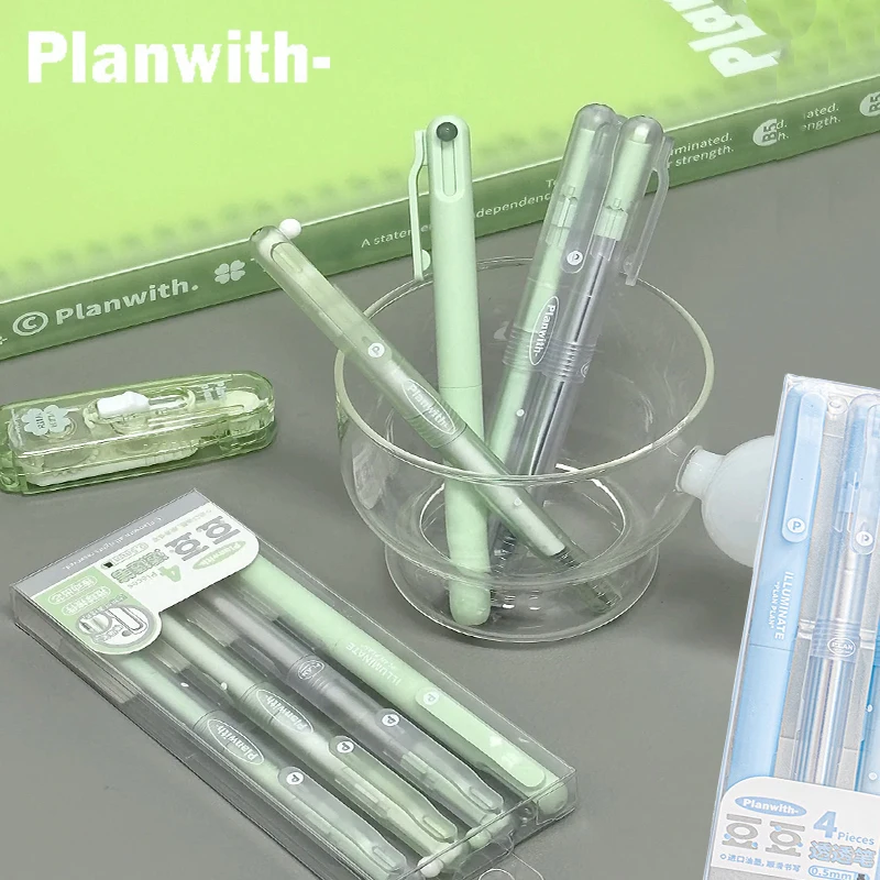 

Planwith 4pc Gel Pen Box Set Minimalist Clear Barrel Black Ink Great for Students Professionals Refillable Aesthetics Stationery