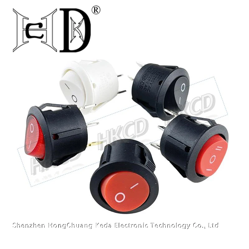 5PCS KCD1 Round Rocker Switch Snap-in 2Pin-3Pin 20mm SPST Black/White/Red Car Boat Marine Power Button 6A 250V AC/10A 125V AC