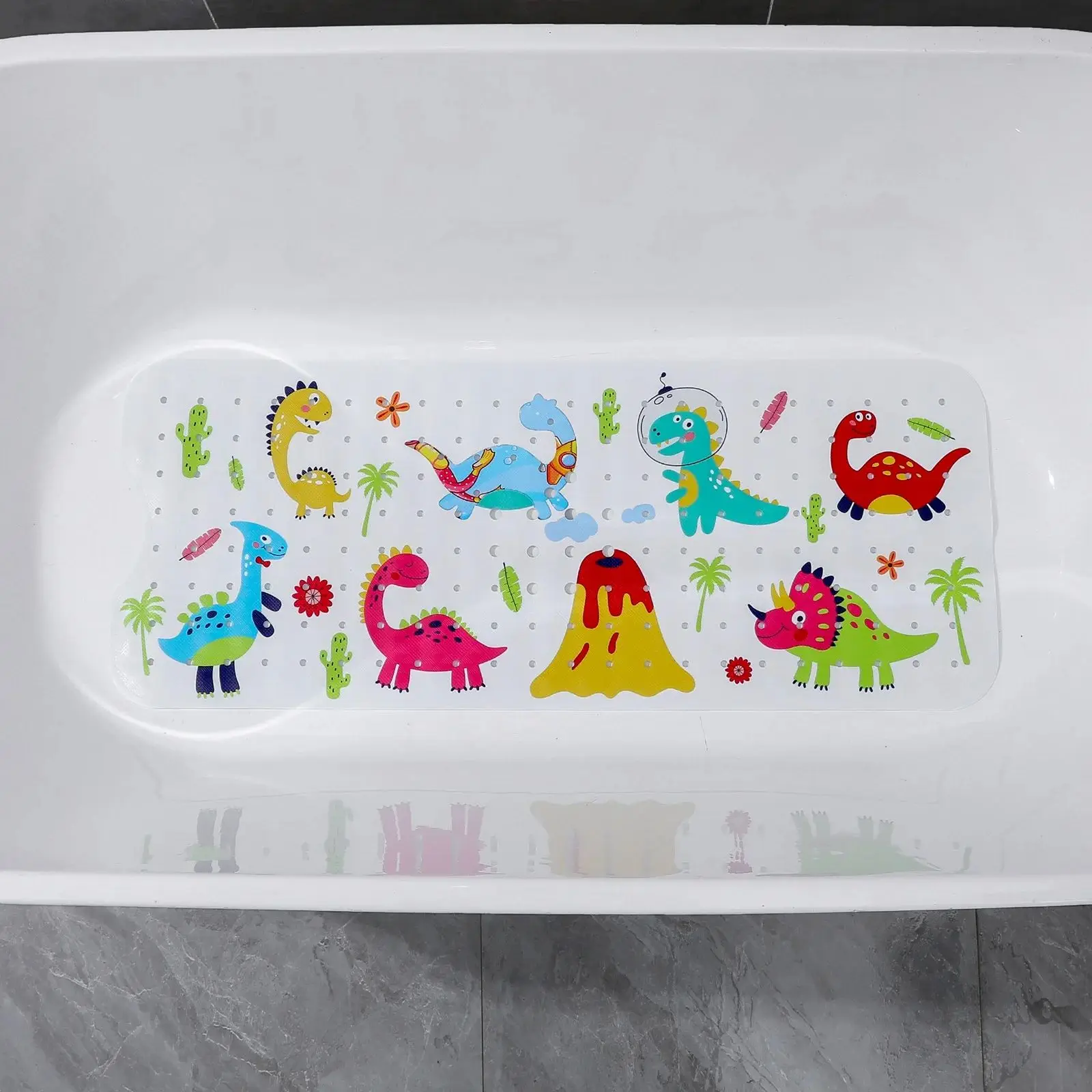 Cute Cartoon Dinosaur Tub Mat Extra Long 100x40cm Kids Bathtub Mat Non Slip Shower Mat Fun Safe Bath Experience Machine Washable