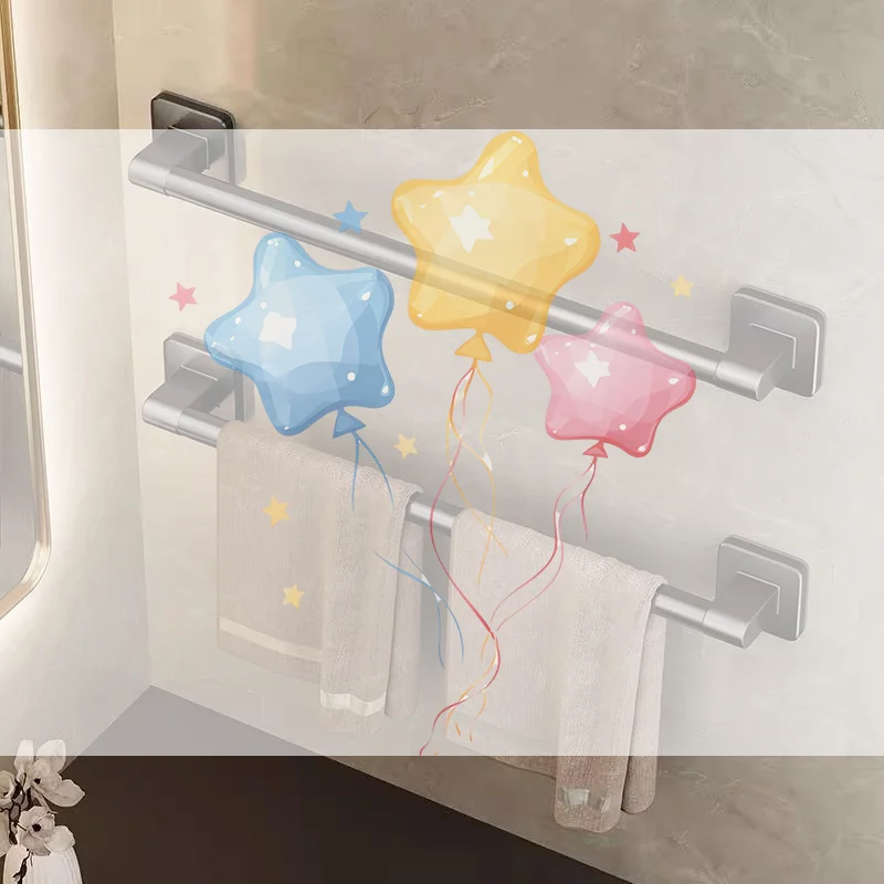 Self Adhesive No Drill Towel Bar Wall Mounted Single Rod Towel Rack Bathroom Hanging Holder For Shower Room Washroom Use