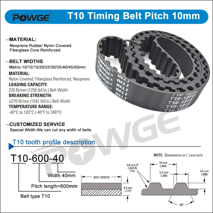 POWGE T10 Timing belt LP=220-640mm 220 260 300 320 330 340 350 360 370 380 400 410 420 440 450 460 470 480 490 500 510 520 530