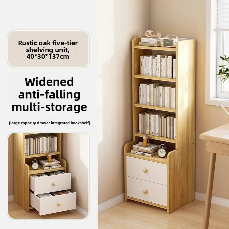 Bookshelf Floor-to-ceiling shelf Household simple wall multi-layer with pumping storage locker Bedroom bedside cabinet