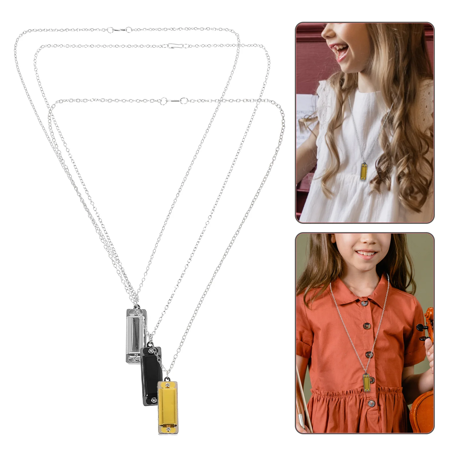 

3Pcs Mini Harmonica Necklace 4 Hole 8 Tone Wearable Musical Instrument for Beginners Variety of Colors Ideal Gift