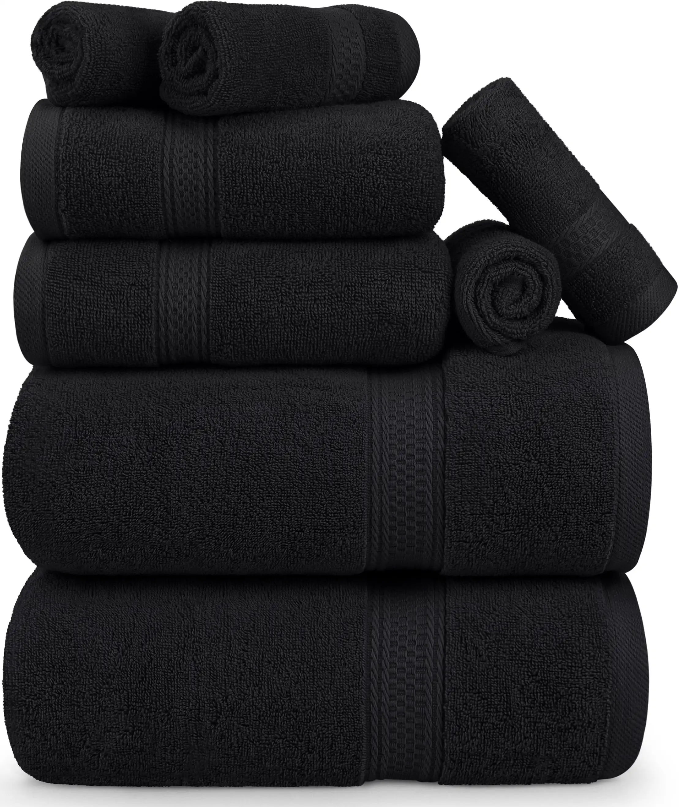 

8 Piece Premium Towel Set 2 Bath Towels 2 Hand Towels and 4 Wash Cloths 610 GSM 100% Ring Spun Cotton Highly