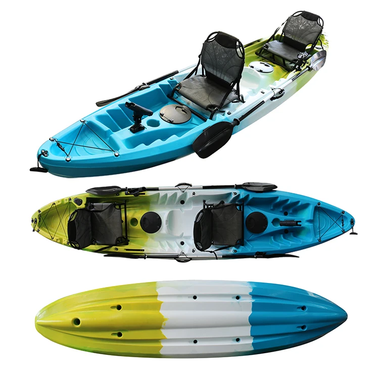 Factory Price  Plastic Hull Material Family 2+1 Tandem Kayak for Rent Touring  3.7m Length for Rivers