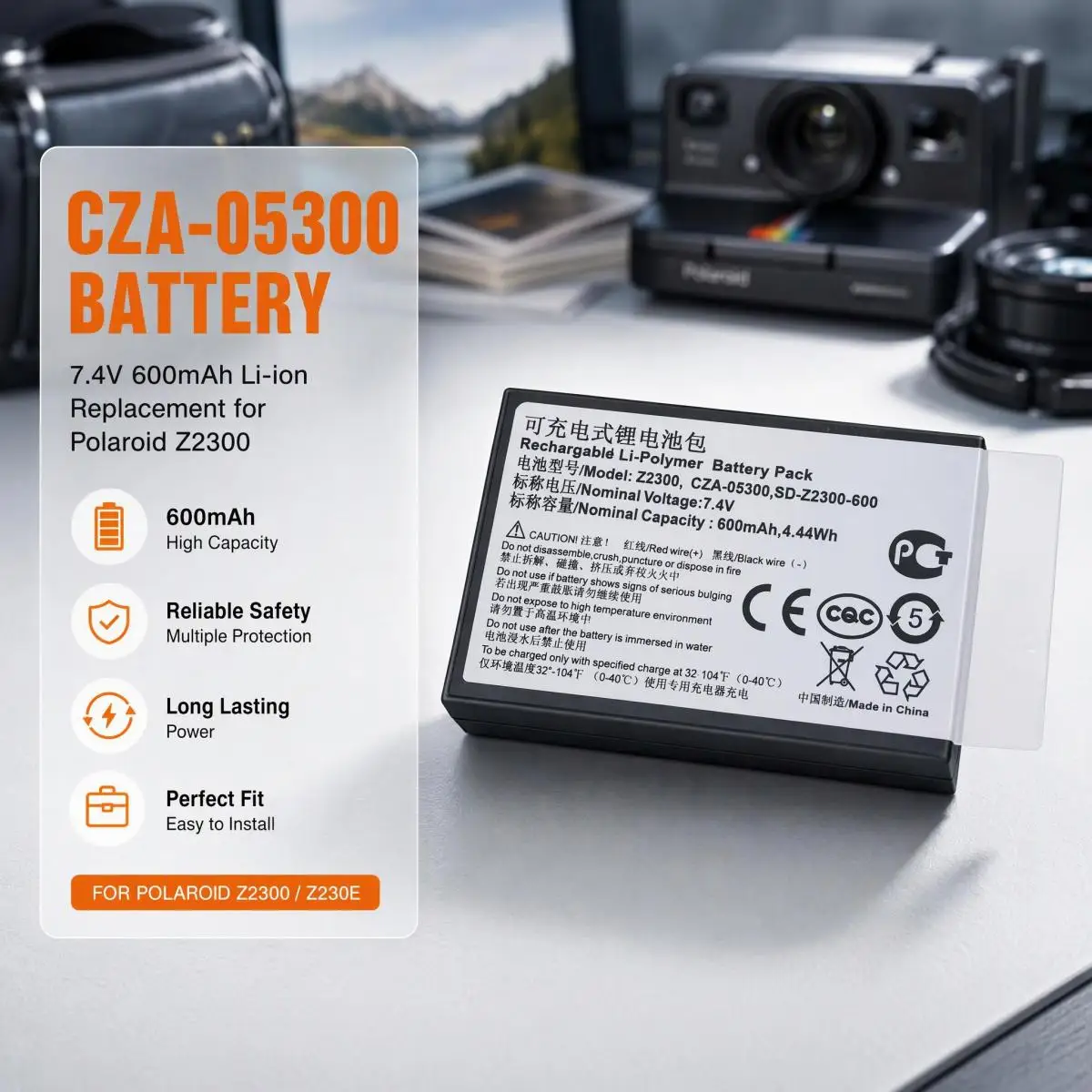 CZA-05300 7.4V 600mAh Li-ion Rechargeable Replacement Battery For Polaroid Z230E Z2300 Instant Print Digital Camera Spare Parts