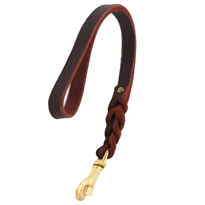 50cm Short Dog Leash One step pet traction belt Braided Real Leather dog Walking Training Lead for small Medium Large Big Dogs