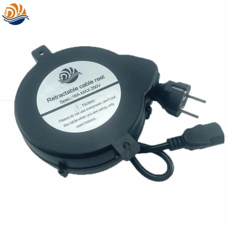 IEC C13 EV Charger Power Connector at Fixed End and EU 3 Wires Plug 3M 1.0mm2 Retractable Spring Cable Reel with Locking