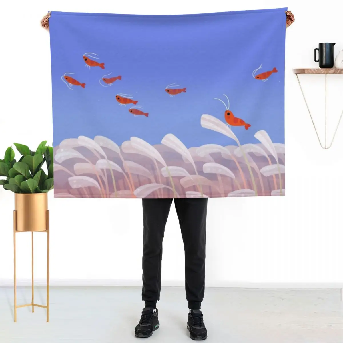 Flying cherry shrimp Throw Blanket Thin Soft Blanket for Summer Night Sleeping