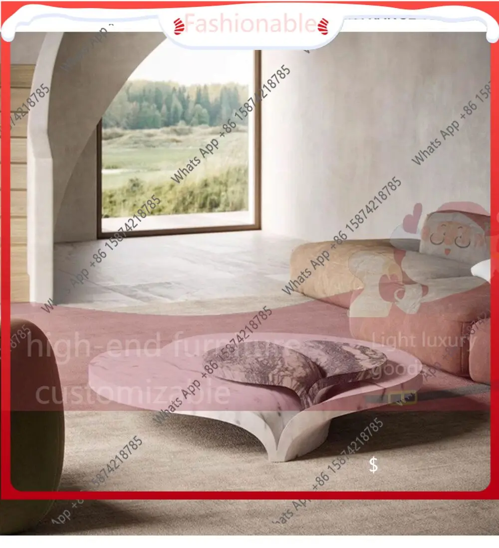 LU Design Sense Round Moon Natural Marble Coffee Table Creative Art Living Room Designer Villa Special Shape Solid Round