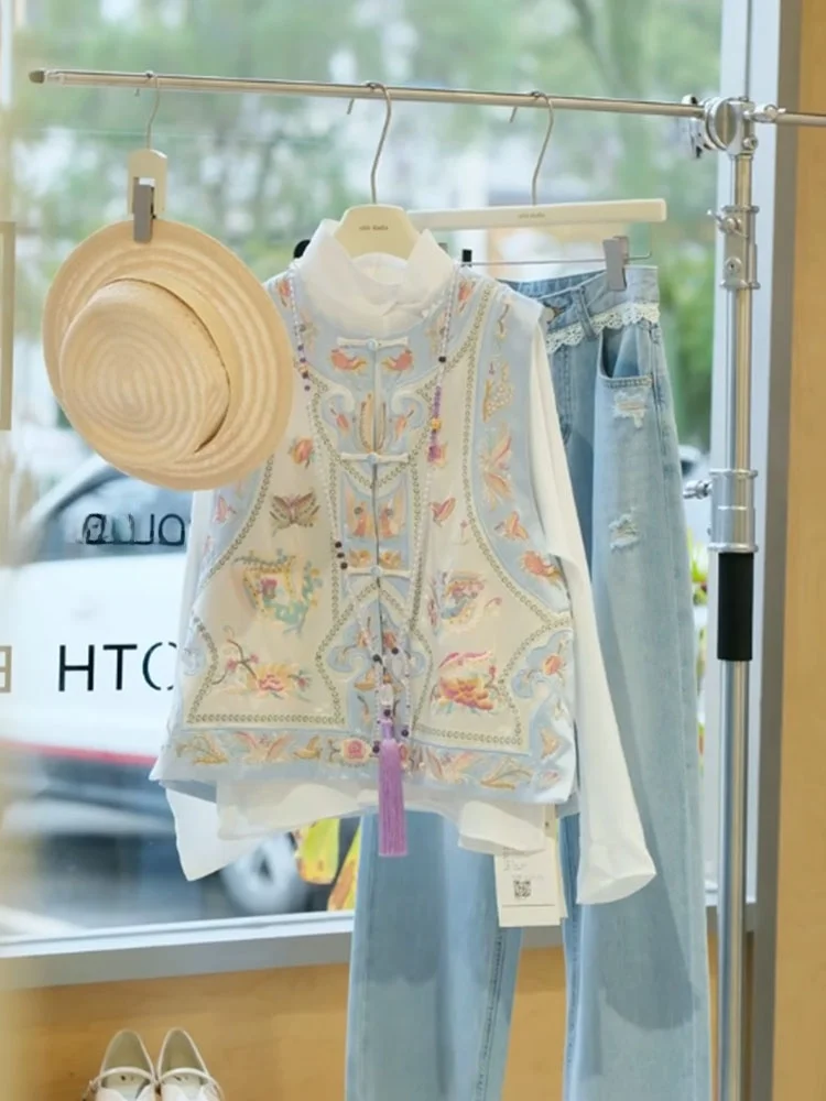 Nieuwe Chinese Sle Borduren Dames Tweedelige Set Vroege Herfst High-End Gevoel Zwaar Borduren Personali Vest Irt Ensemble