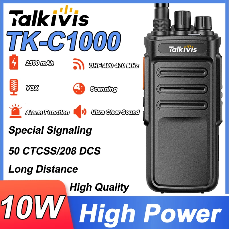 Talkivis TK-C1000 10W Walkie Talkie Long Range Communication Radio 16CH 2500mAh UHF 400-470MHz High Power Portable Two Way Radio