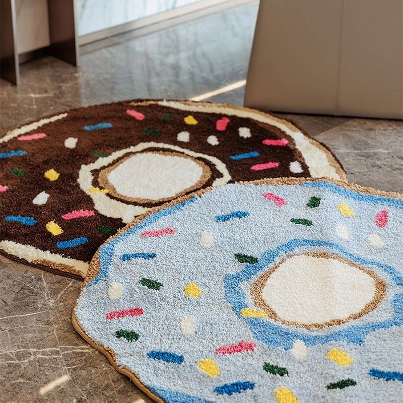 

Cartoon Donut Shaped Plush Carpet Soft Fluffy Non Slip Water Absorbent Floor Rug For Bathroom Bedroom Living Room Home Decor