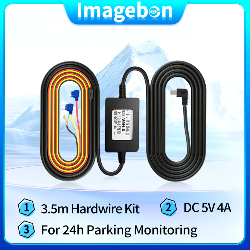 Imagebon 5V 4A 3,5m Buck Line ACC Zestaw przewodów używany do 24-godzinnej monitorowania parkowania Time Lapse Car DVR