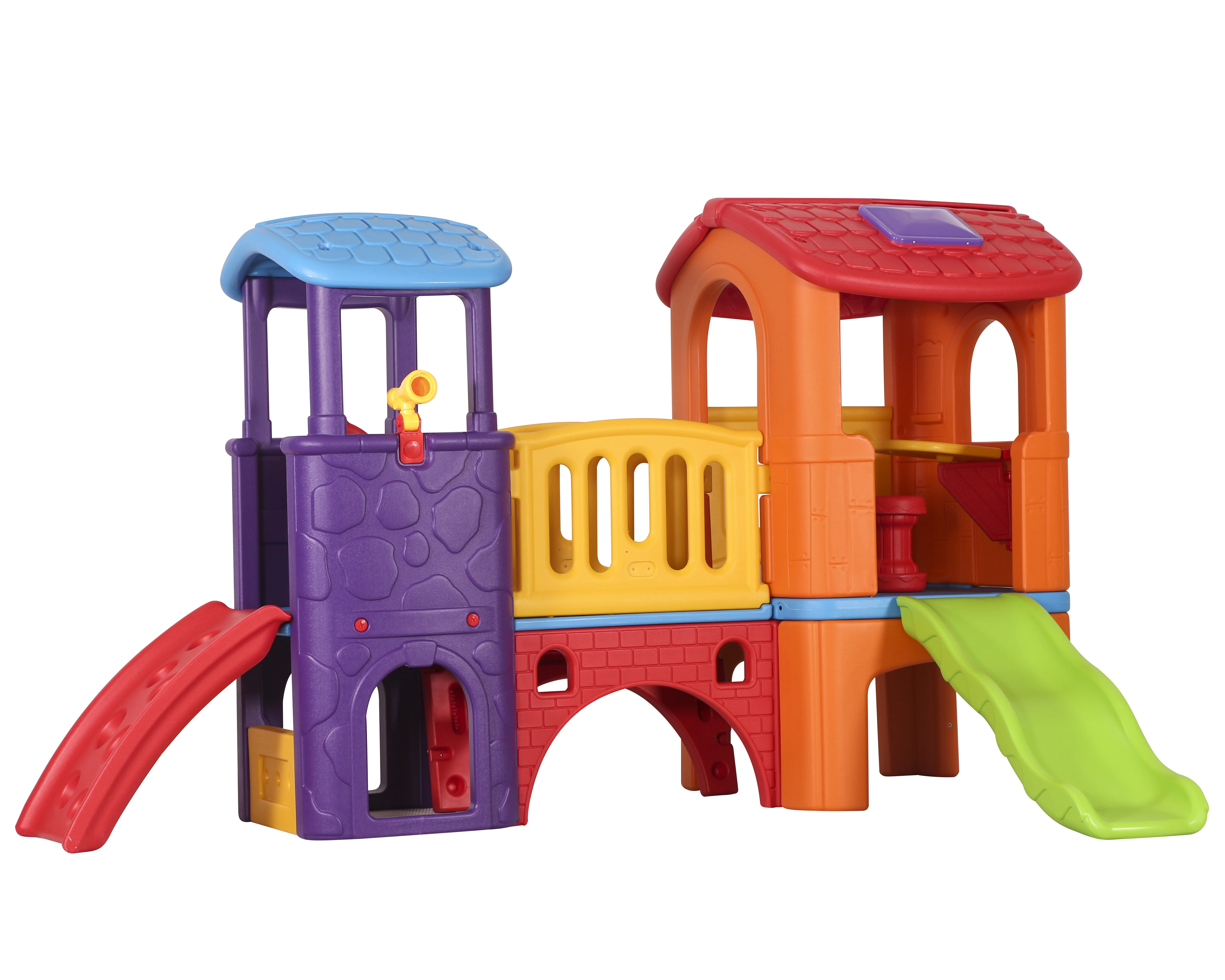 Parque infantil combinado de plástico para interiores y exteriores, casa de juegos para niños con tobogán