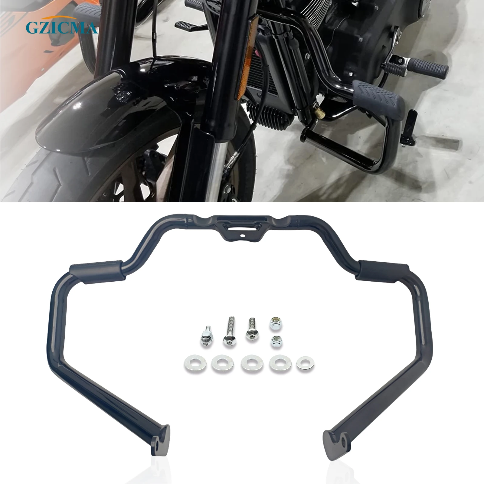 GZICMA Softail Osłona Silnika Crash Bar Czarna do Harley Davidson 2018-up Fat Boy Street Bob Low Rider Breakout Slim