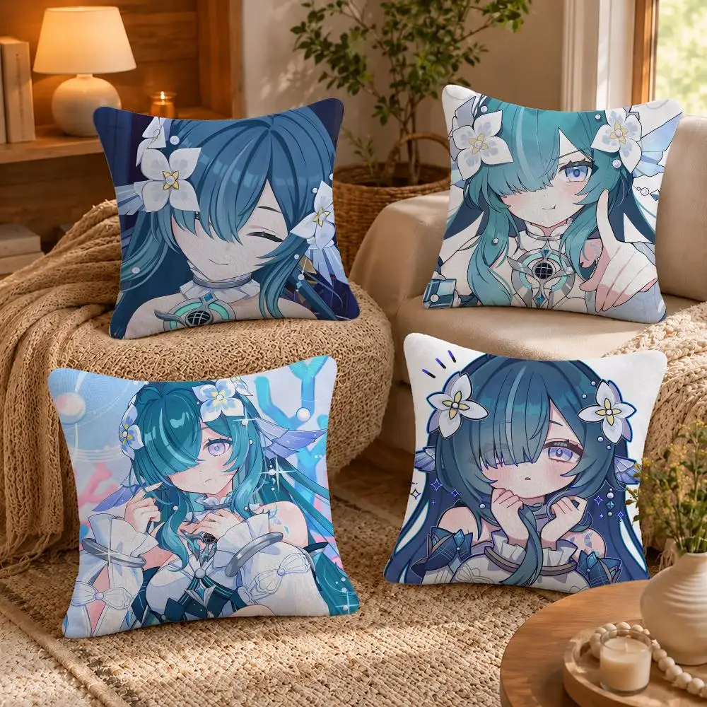 Vodyanitsa Genshin Impact Cushion Cover Short-Plush Cushion Cover Pillowcase — Suitable for Sofas Bedrooms and Home Decor