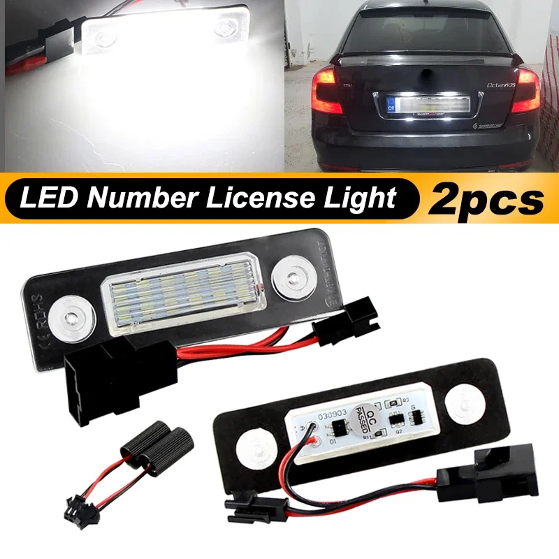 

2PCS LED License plate lights For Skoda Octavia 2 Facelift Canbus Super Bright White License plate lights Auto parts