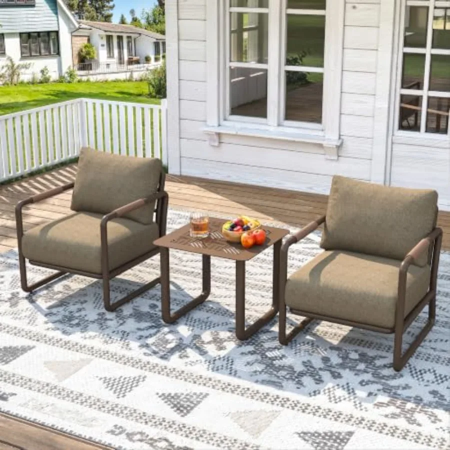 Outdoor aluminum patio sofa set: 3-piece deep seating conversation set with coffee table, 6.5 cushions, modern all-weather furn