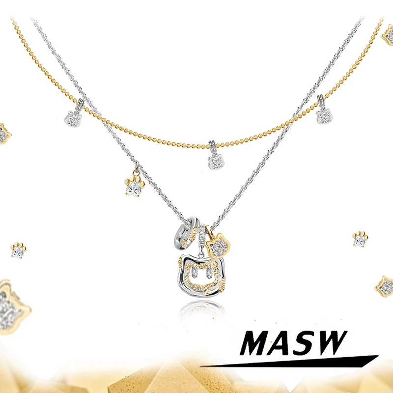 

MASW Original Design Cute Star Cat Pendant Necklace For Women 2025 Trend New Modern Jewelry Temperament Popular Accessories