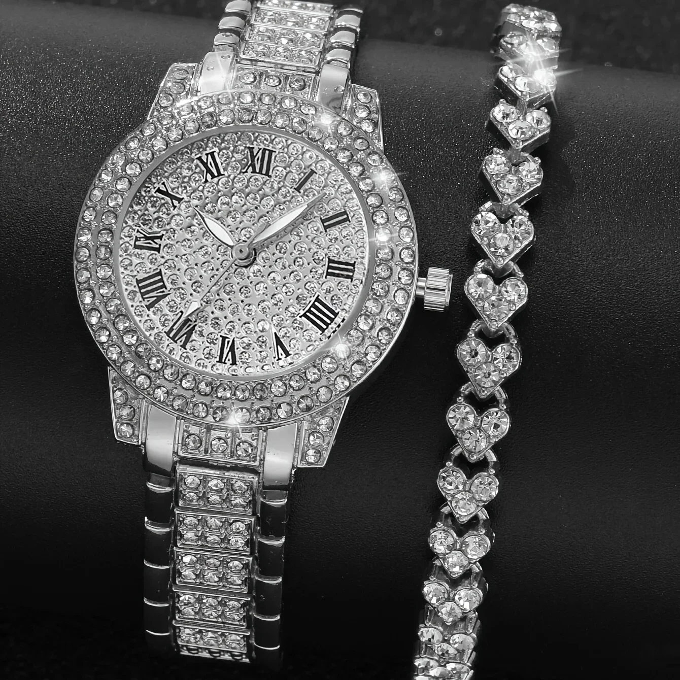 Golden Rhinestone Bracelet Quartz Watch Set Fancy Women Watches Jewelry Sophisticated And Stylish Women Watch