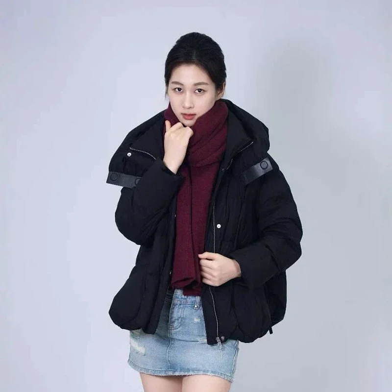 Veste d'hiver courte à capuche avec grande poche pour femme, 90% duvet de canard blanc, ample, fermeture éclair, épais et chaud, Parker, vêtements d'extérieur