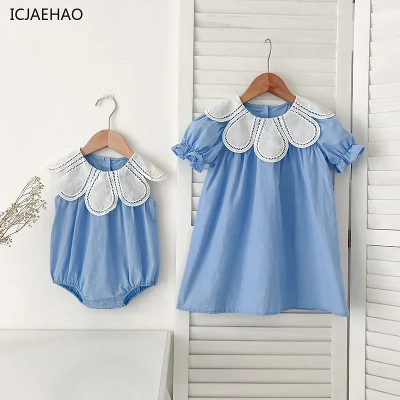 

ICJAEHAO 2024 Girls Party Dresses Newborns Baby Spanish Flower Collar Cotton Dress Princess Clothes Matching Rompers 1-8 Years