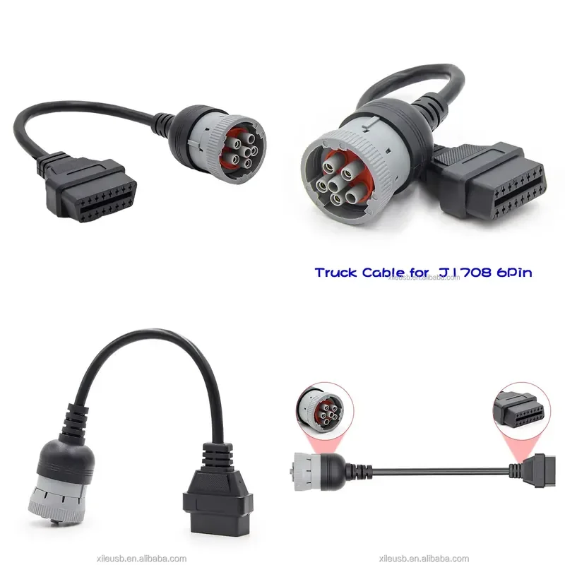 J1708 Truck cable 16-pin 2 OBD2 female to 6-pin male truck scanner diagnostic cable