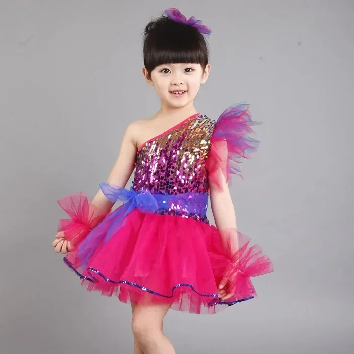 Children's jazz dance Latin dance costumes new style girls sequined skirt princess dress host stage costume tutu