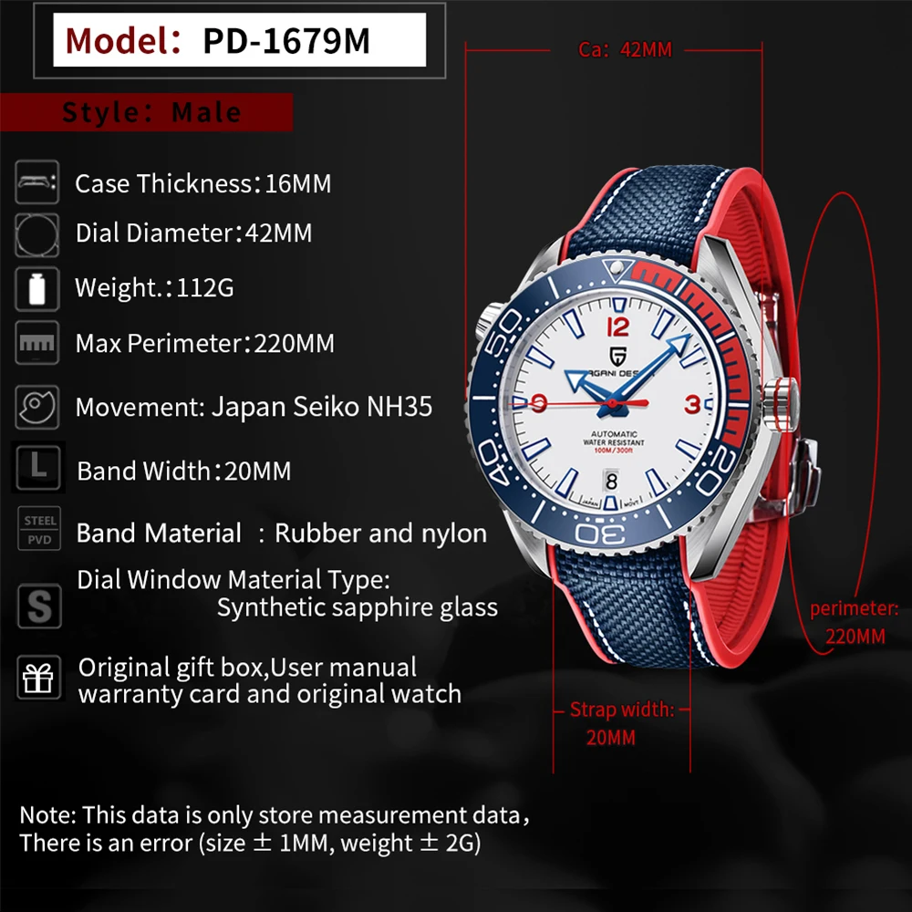 2024 New PAGANI DESIGN 42MM Men Mechanical Watches Luxury Ceramic Bezel Automatic Watch 100M Waterproof Sports Diving Watch Men