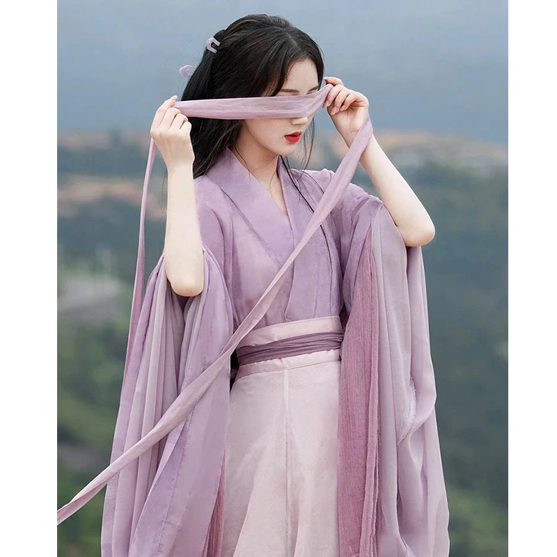 Hanfu women\'s 2024 new Wei Jinfeng ancient dress eight broken skirt purple ancient dress