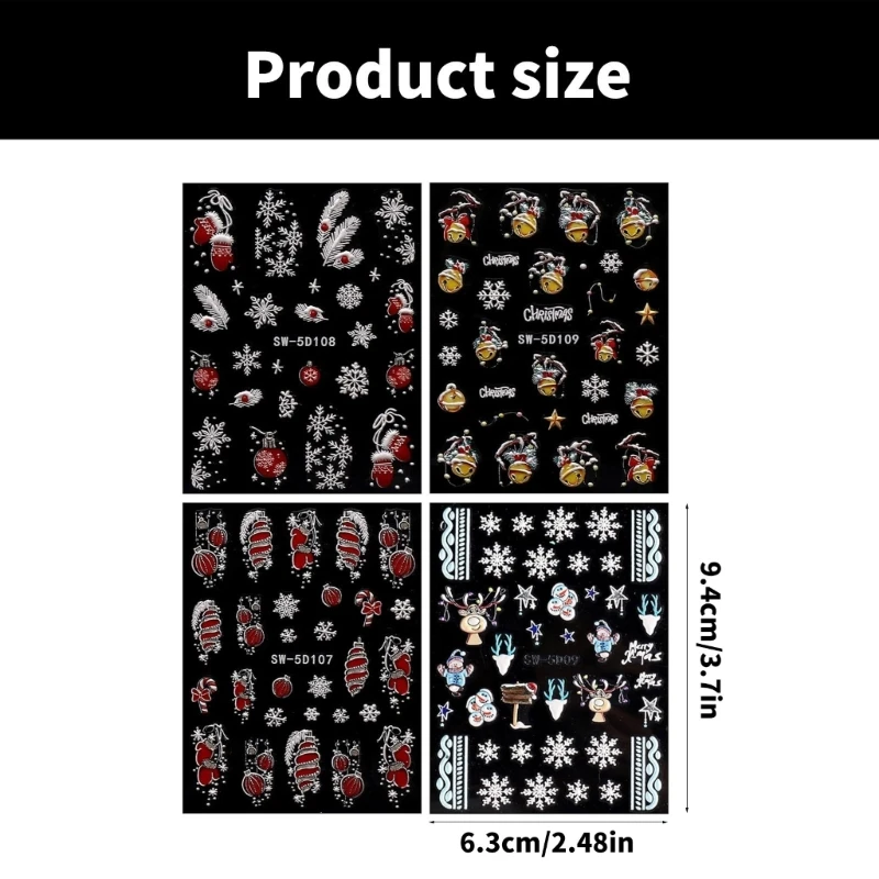 40JD 4 lençóis Snowflake Nails adesivos arte Decalques unhas
