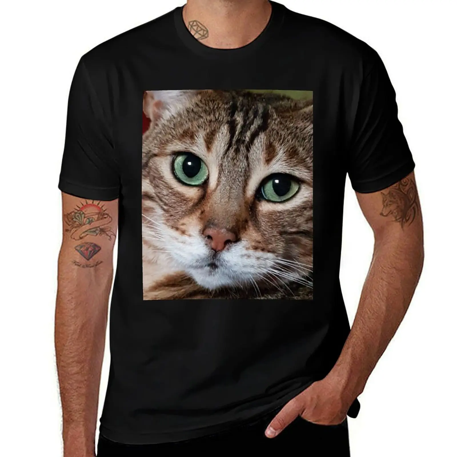 Camiseta con estampado de gato bengalí marrón con 3 puntos, camiseta con estampado moderno para hombre