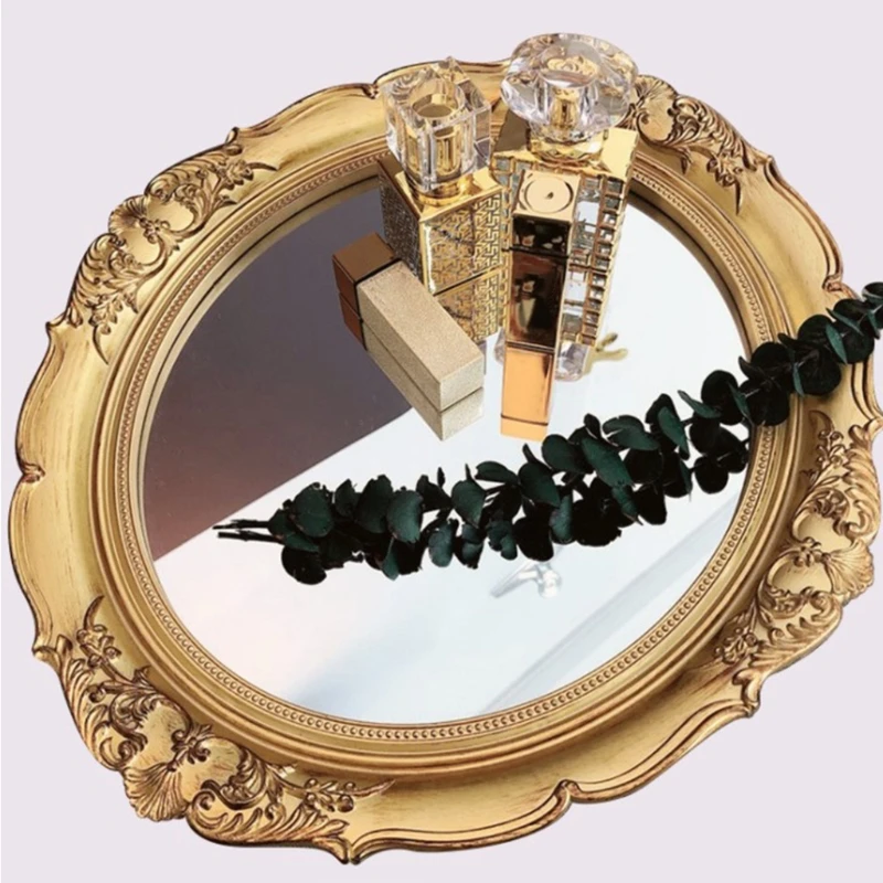 Luxury Home Bedroom Homestay Decoration Nordic Embossed Hanging Mirror Vintage Golden Makeup Mirror European Style