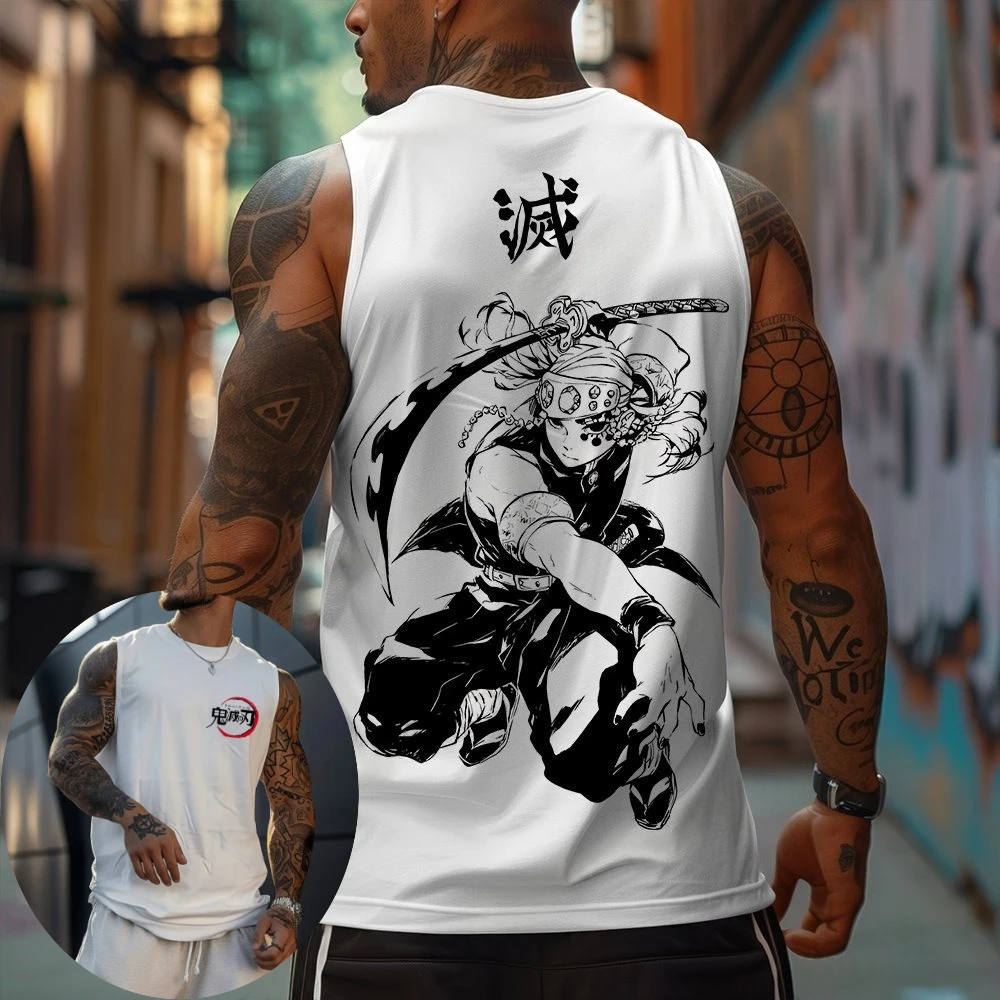 

Мужской жилет Demon Slayer, майка Tengen Uzui, летний японский аниме, весенне-осенний спортивный топ без рукавов для фитнеса в стиле Харадзюку
