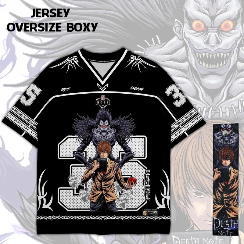 Death Note Light Yagami & Ryuk #53 Oversize Boxy Jersey V-Neck Short Sleeve Anime T-Shirt Streetwear Casual Sports Top for Fans