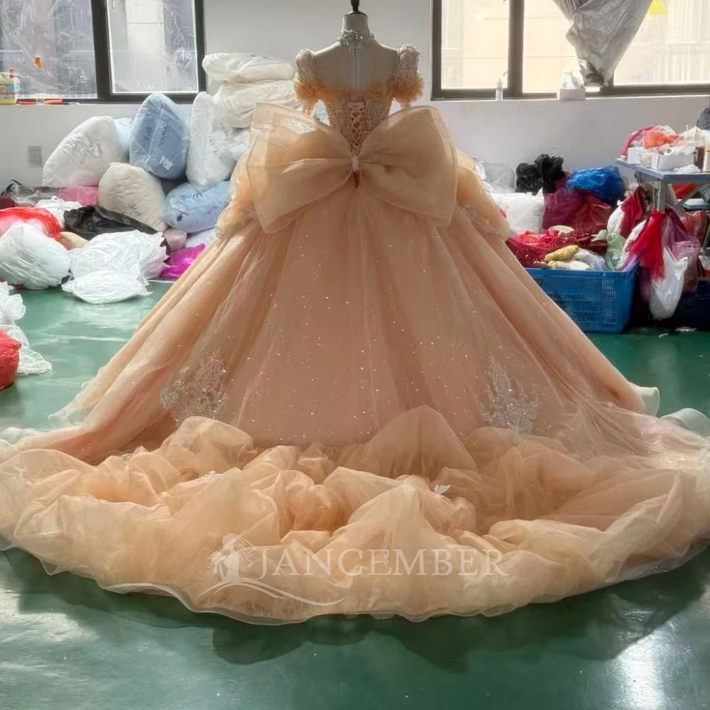 2026 New Arrival Scoop-neck Lace Up Back Long Sleeve Shiny Gorgeous Ball Gown Quinceanera Dresses Custom vestido de 15 quinceañe