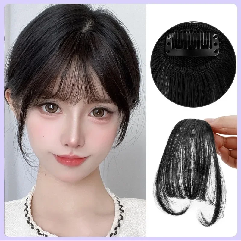Fake Air Bangs Hair Clip-In Extension Synthetic Hair Fake Fringe Natural False Hairpiece Women Clip in Bangs Hair Styling Tools image 4