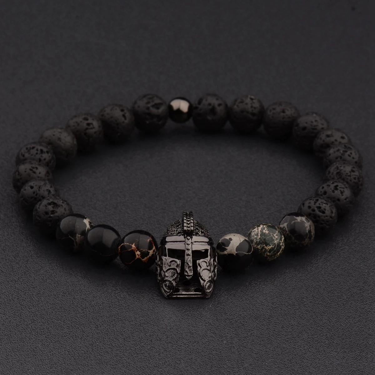 Klassisches schwarzes Kaiserstein-Perlenarmband, handgefertigt, römischer Ritter, Spartan-Krieger, Gladiator-Perlen, Armbänder, Herrenschmuck