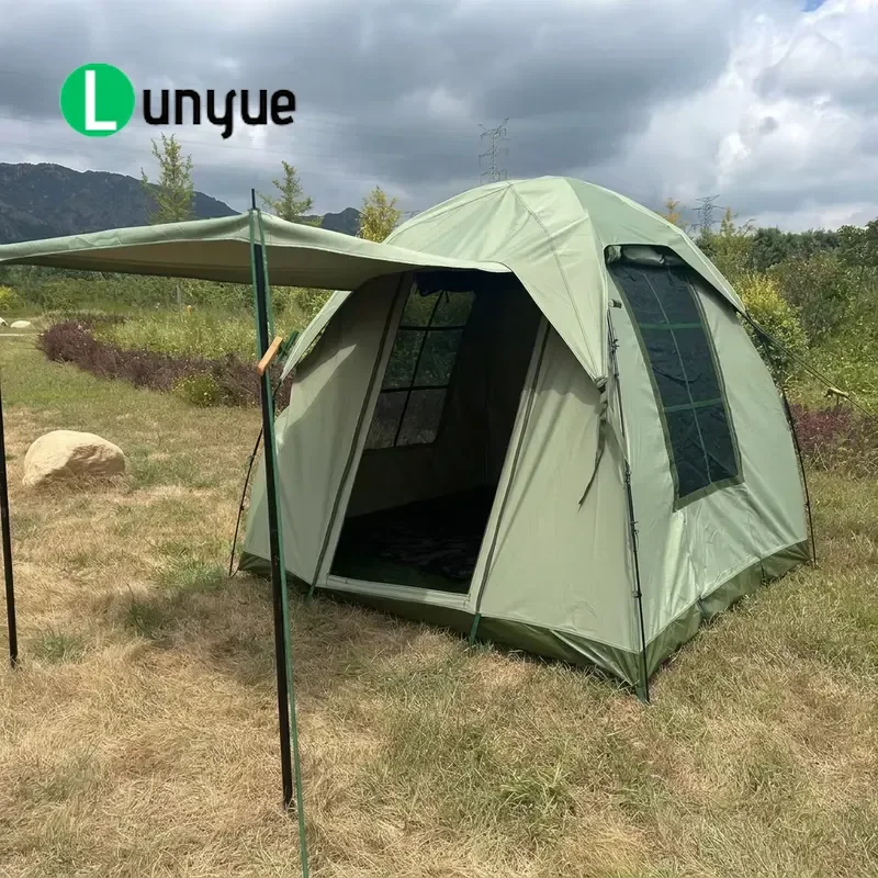 Outdoor Camping Dome Canvas Bow Tent with Balcony 2.1x2.1M 2.5x2.5M 3x3M Waterproof Large Family Tent for Hiking Travel