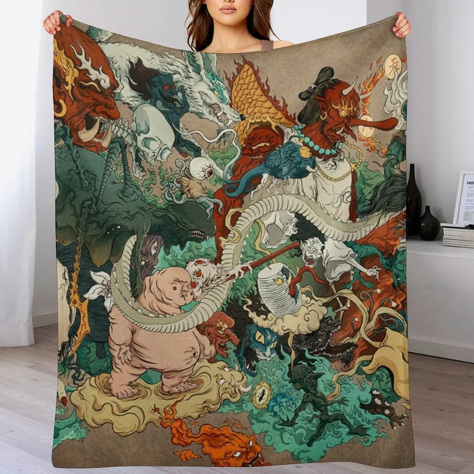 Japanese kaiju monsters Throw Blanket Men's Soft Warm Throw Blanket for Couch
