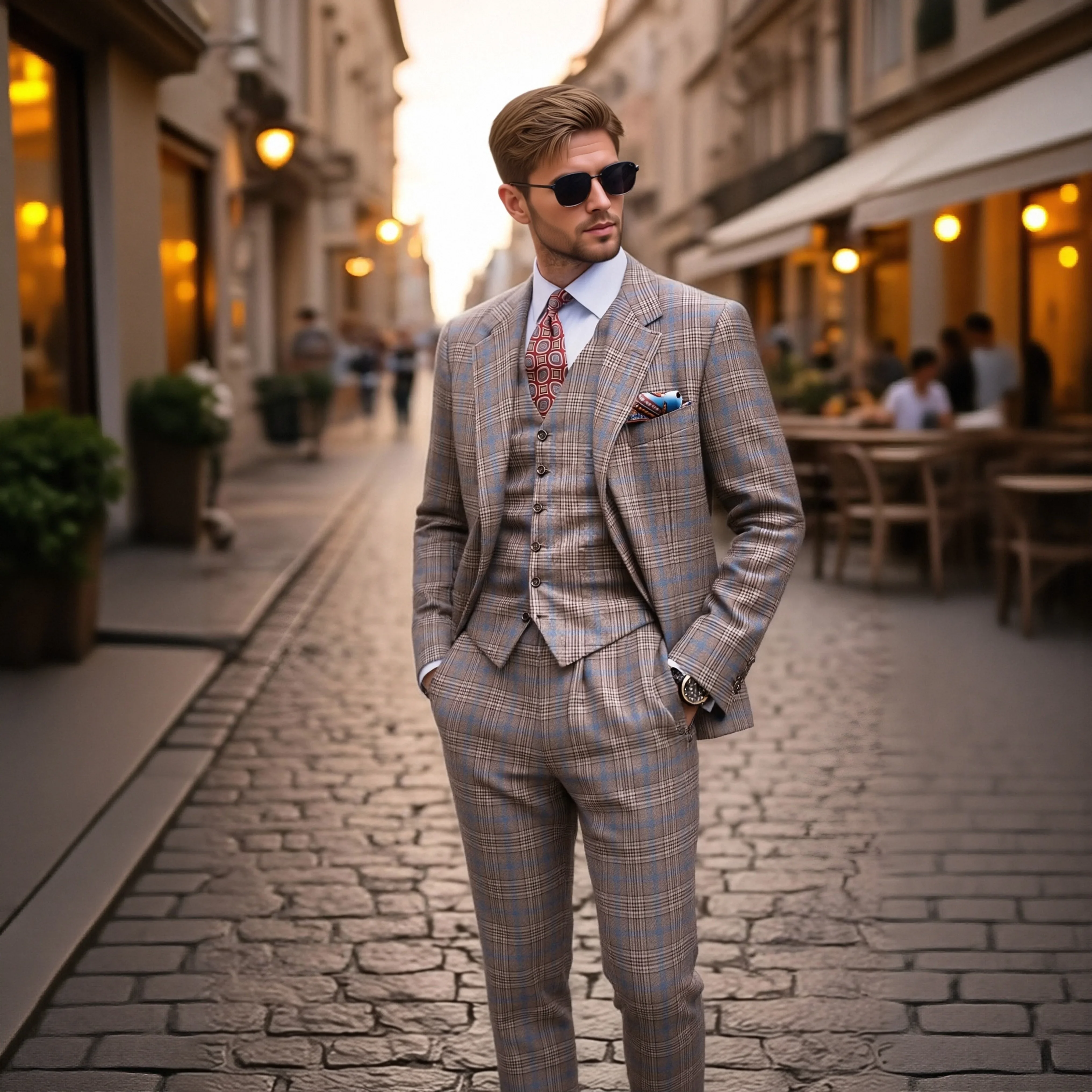 

Mens Custom Made Three Piece Suit Slim Fit Wedding Business Tuxedo Set with Blazer Vest and Pants for Groomsmen