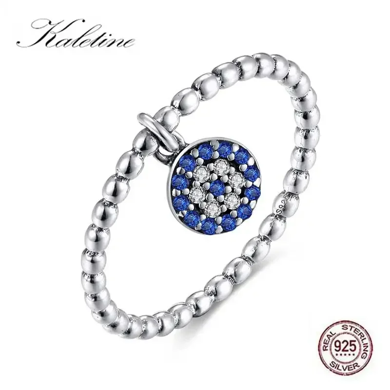 

KALETINE Lucky Evil Eye Ring 925 Sterling Silver Rings Blue Eyes Stone Pendant Charm CZ Cute Ringlet for Women Turkey Jewelry