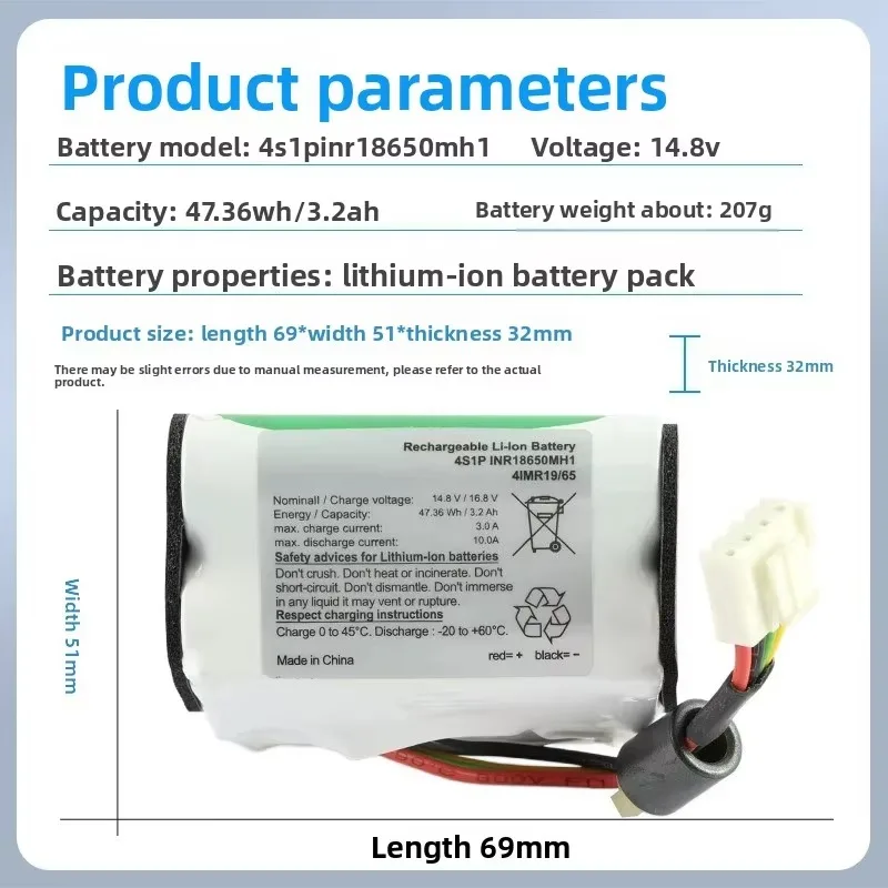 4S1P INR18650MH1 14.8V 3200mAh 47.36Wh High Capacity Replacement Li-ion Battery for ResMed Stellar 100 150 US18650VT3 Ventilator