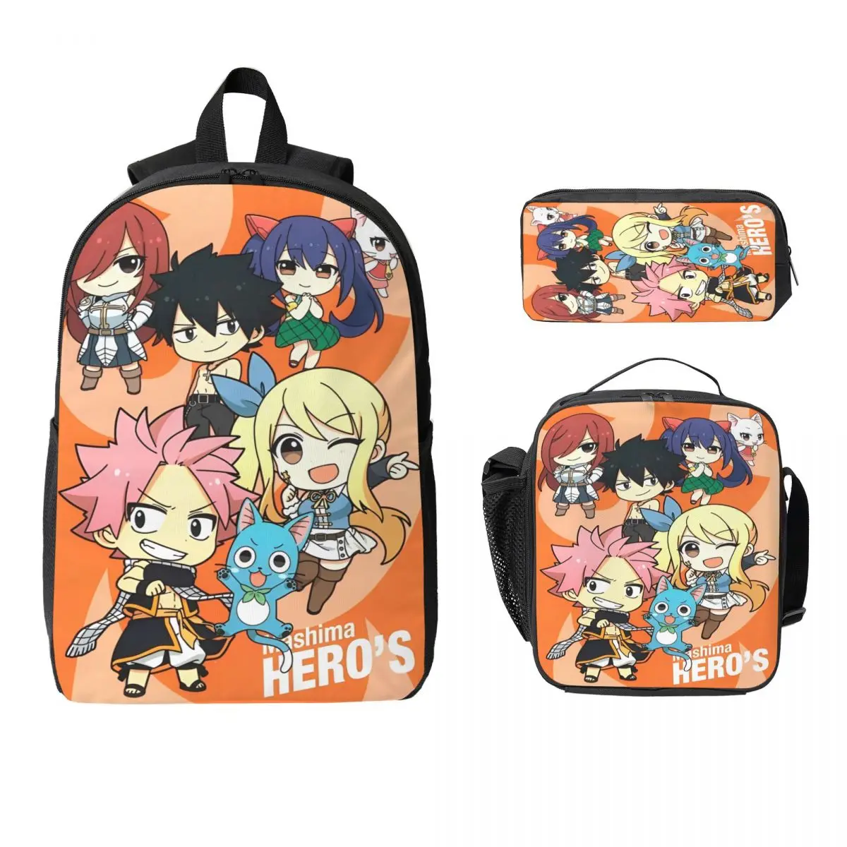 

Набор школьных сумок Happy Fairy Tail для детей, пеналы, наборы рюкзаков с коробкой для завтрака для учащихся начальной школы, рюкзак