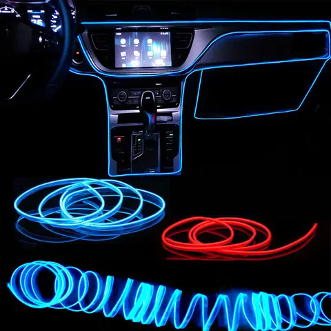 1m/3m/5m interior do carro conduziu a lâmpada decorativa el fiação tira de néon para auto diy flexível luz ambiente usb festa atmosfera diodo